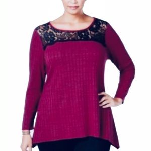 NY Collection Fuchsia Purple Black Lace Top 1X